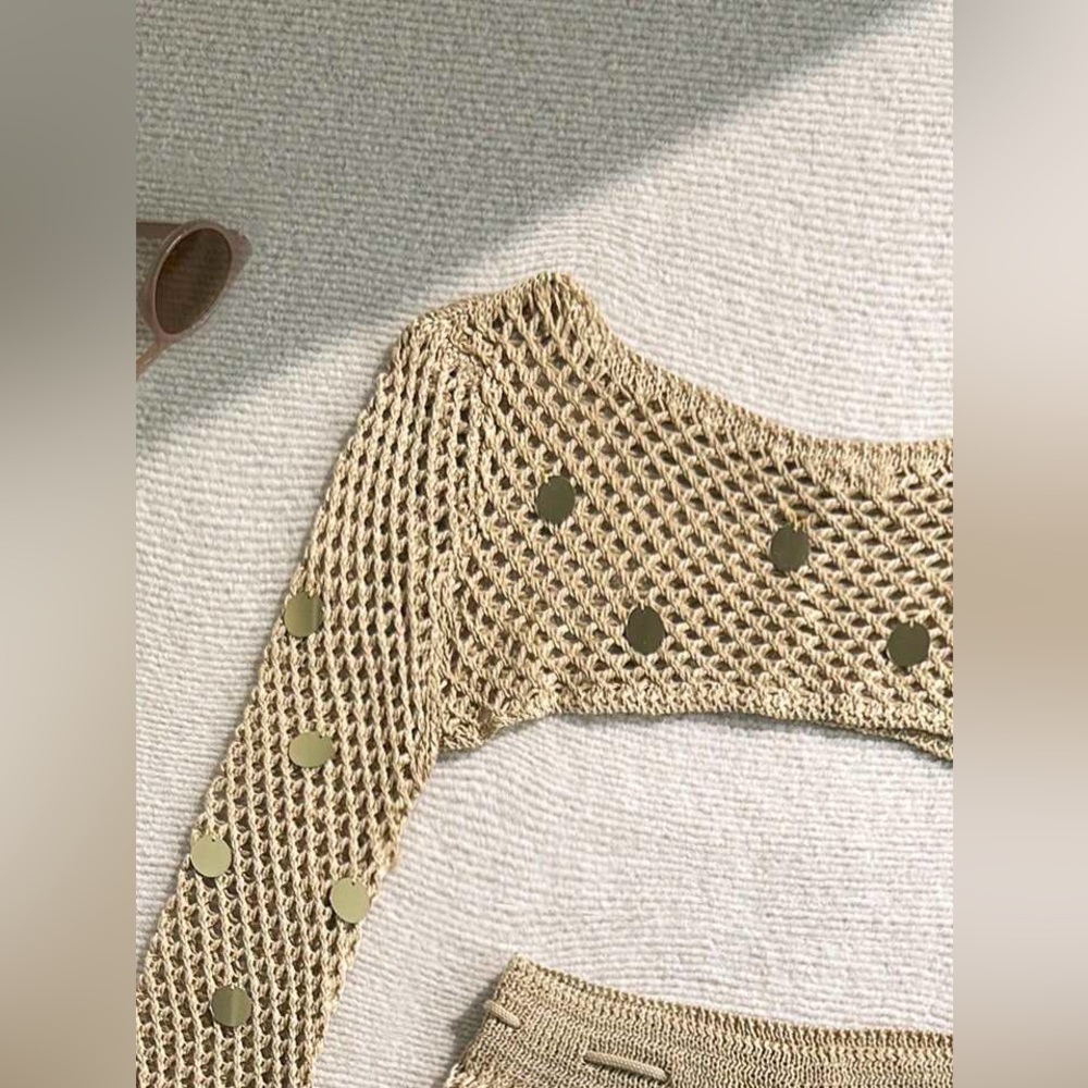 SHEIN Gold Knit Mini Skirt Set - Picture 2 of 7